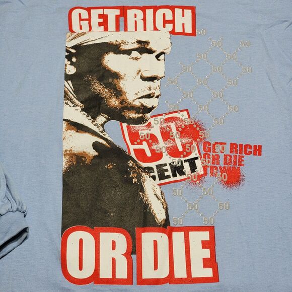 RARE VINTAGE Phat Farm LS Lt. Blue Tee 50 Cent "Get Rich" - Size 3XL - Picture 2 of 6